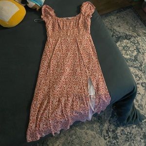 Pink and White Off the Shoulder Dress